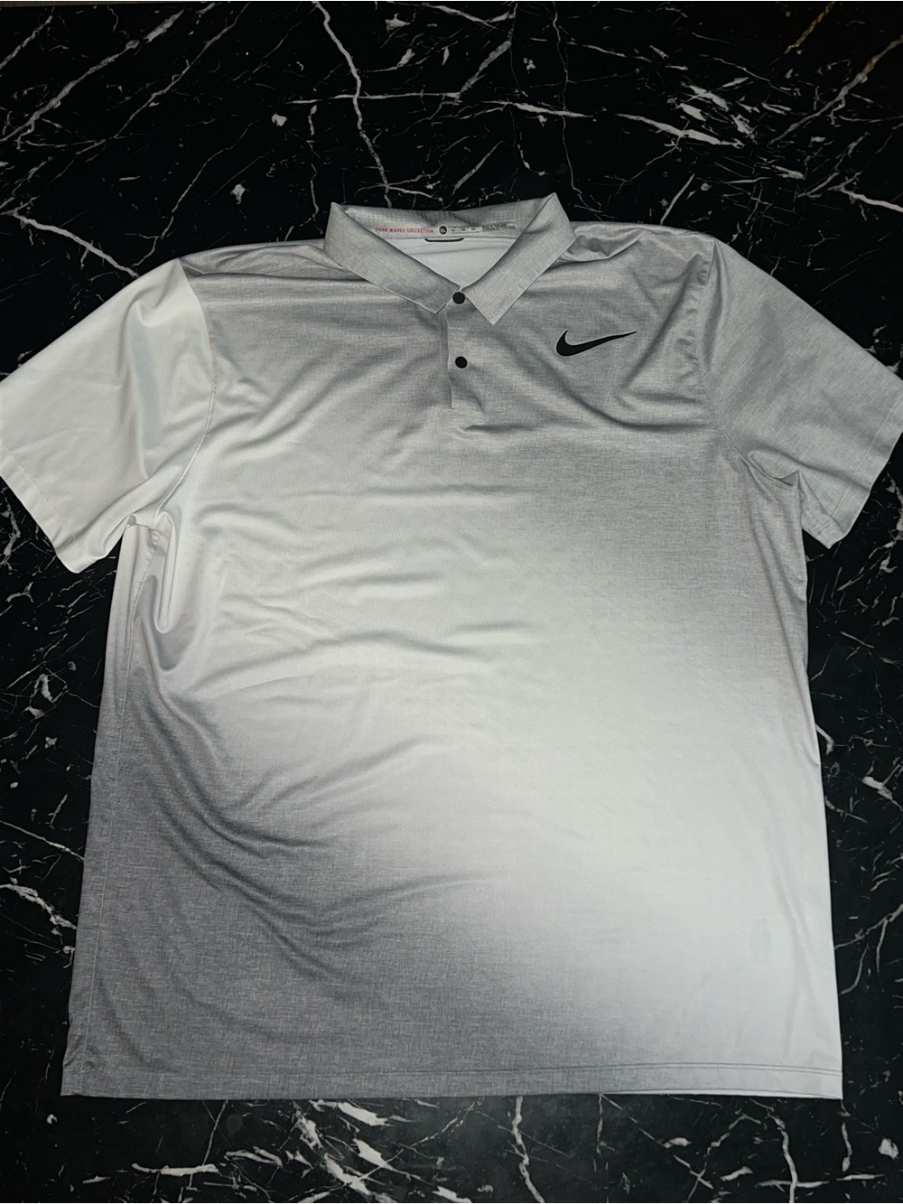 Nike Men’s White to Light Gray Gradient Polo with Black Swoosh